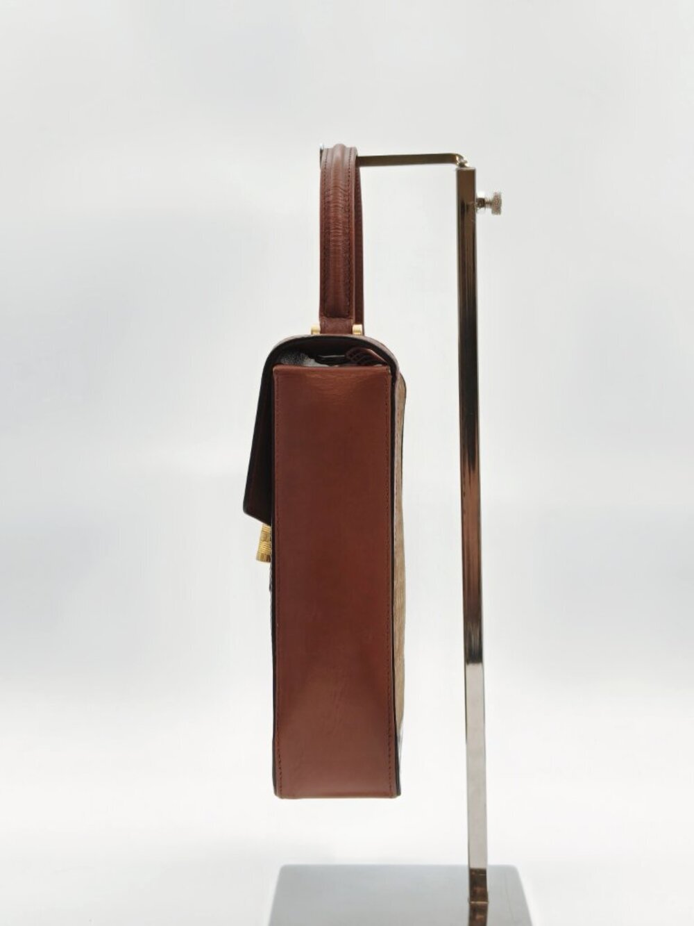 Vintage Salvatore Ferragamo Monogram Suede Leather Top Handle Crossbody Bag Brow - Picture 5 of 15